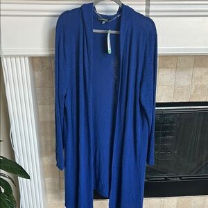 Plus Size Laila Jayde Blue Open Front Hooded Long Cardigan Sweater